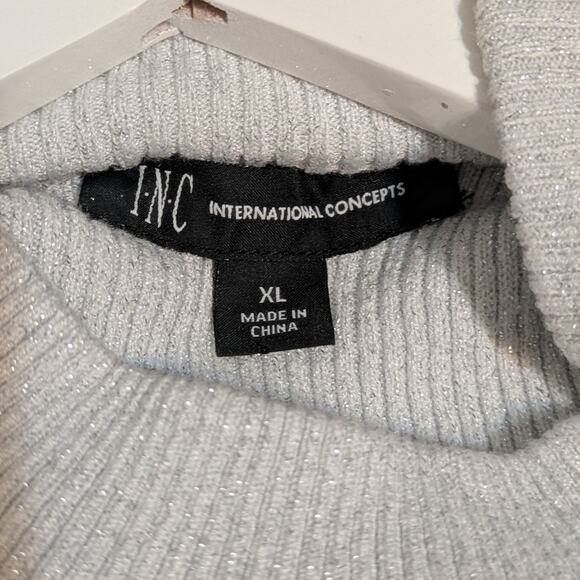 INC International Concepts Silver Metallic Ruffled Puff Sleeve Sweater XL - Picture 6 of 9